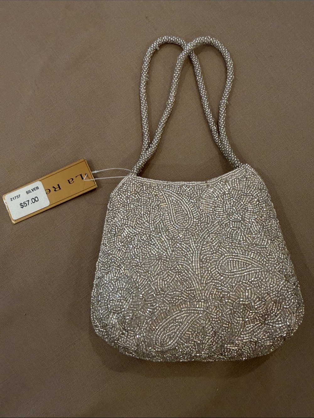 La Regale Silver Beaded Floral Wristlet
